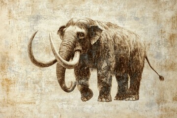 Obraz premium Ancient drawing of a woolly mammoth showcasing its majestic form in a prehistoric setting