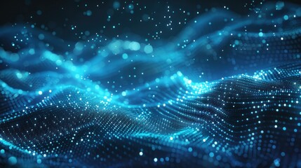 Abstract blue digital waves with sparkling lights creating a serene and futuristic atmosphere. Perfect for technology and innovation concepts.