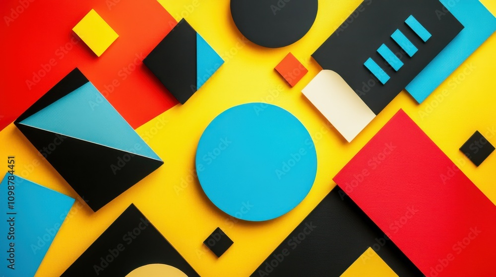 Poster the shapes are vibrant and creative with bold colors dynamic arrangements striking patterns abstract