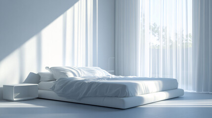 Luxury bedroom with comfortable bed, pillows and  stylish decor