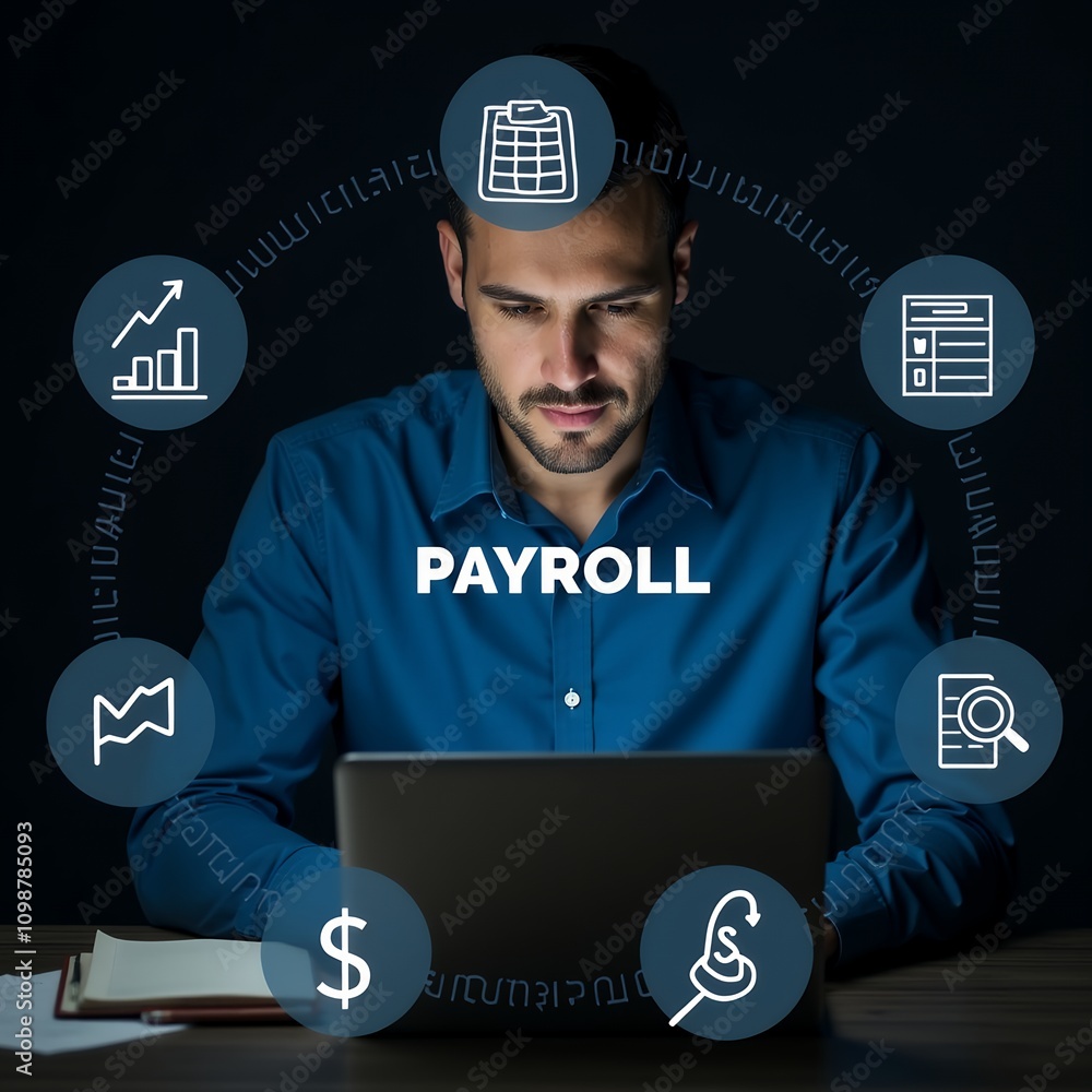 Poster efficient payroll management and financial processing system illustration for business use - an imag