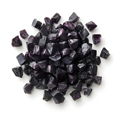 Close up shot of a chopped Black currant fruit on a white background