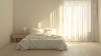 Luxury bedroom with comfortable bed, pillows and  stylish decor