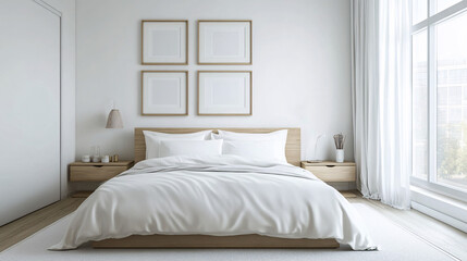 Luxury bedroom with comfortable bed, pillows and  stylish decor