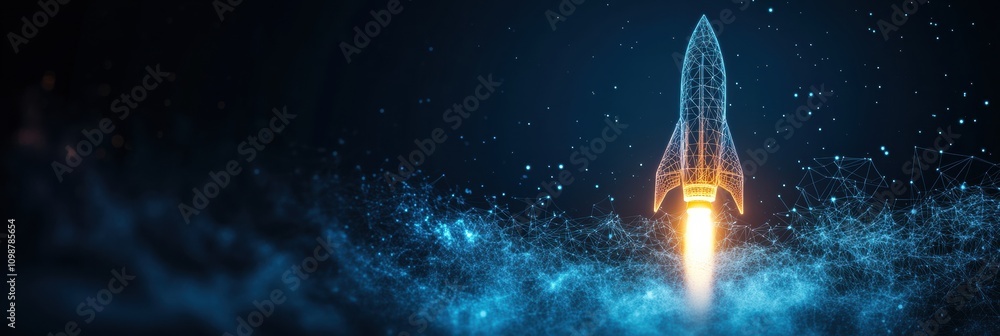 Leinwandbilder a digital representation of a wireframe rocket launching into the cosmos, highlighting innovation an