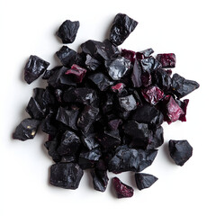 Close up shot of a chopped Marionberry fruit on a white background