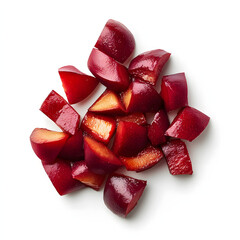 Close up shot of a chopped Nectarine fruit on a white background