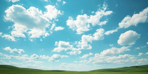 Obraz premium A serene landscape under a bright blue sky filled with fluffy clouds.