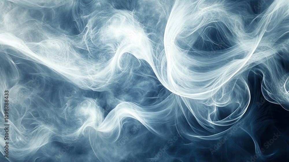 Poster mesmerizing abstract background of swirling white and blue patterns, fluid-like tendrils intertwinin