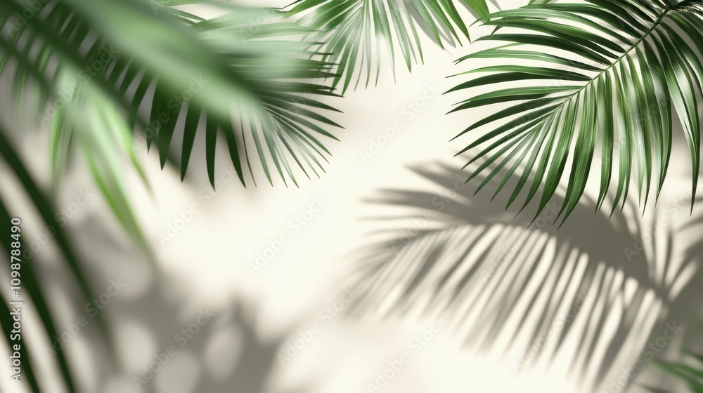 Poster shadow overlay effect on tropical leaves with transparent background, palm leaf shadows in 3d 3d ren