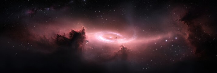 Fototapeta premium A space scene with a large spiral galaxy in the center