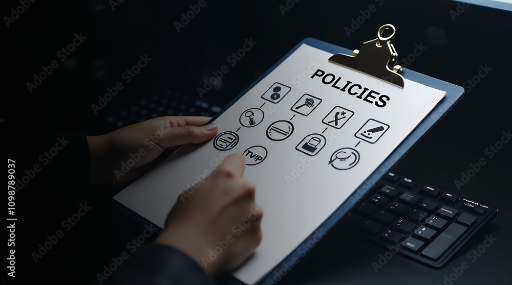 Poster detailed examination of a digital document for policy documentation and compliance with emphasis on 