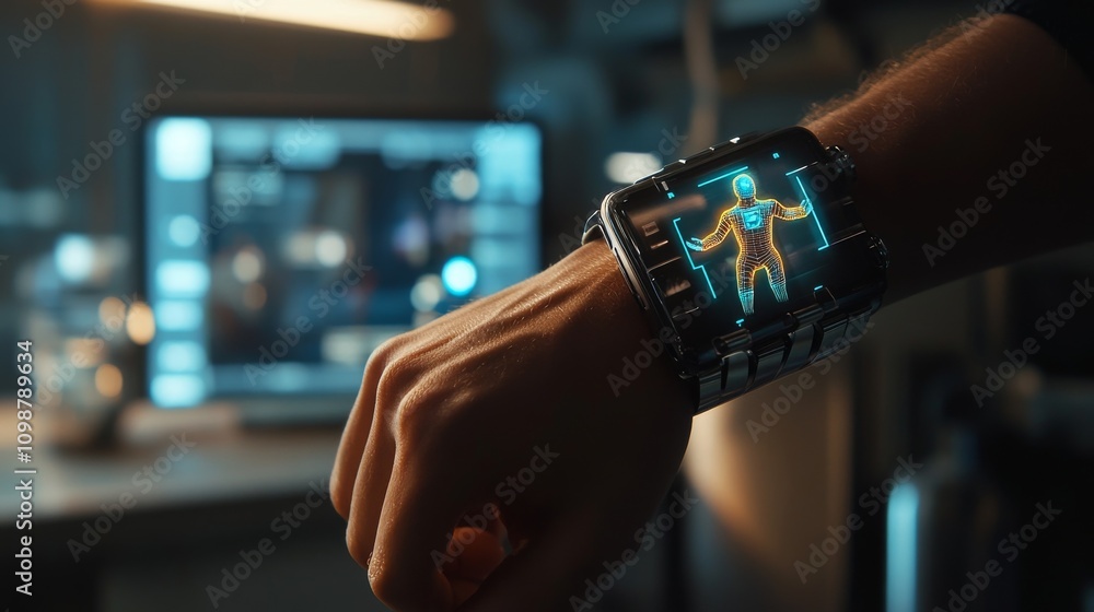 Poster futuristic smartwatch with body scan display