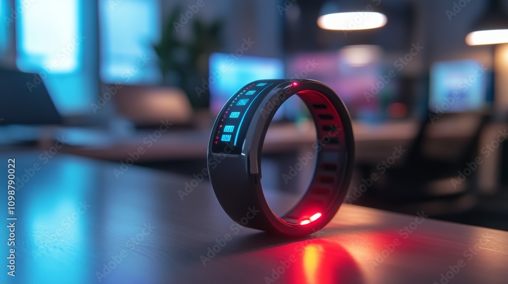 Poster futuristic wearable tech device with colorful display