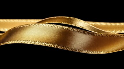 Golden luxury ribbon isolated on black background with clipping path