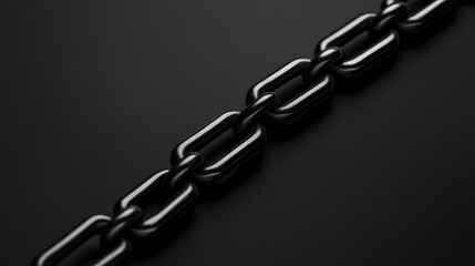 Obraz premium Black diagonal chain on a dark surface symbolizing blockchain technology with a sleek and modern design highlighting interconnected links.