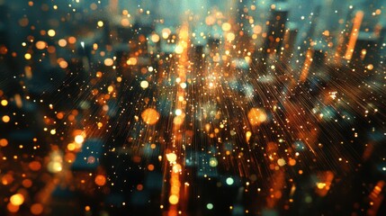 Obraz premium mesmerizing bokeh effect, shimmering points of light, dreamy out-of-focus cityscape, rich jewel tones, abstract night photography