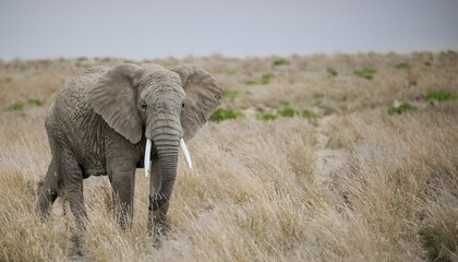 African Elephant in Savanna Grassland