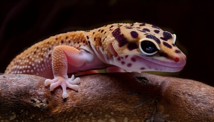 Obraz premium Leopard Gecko on Wood Branch in the Wild