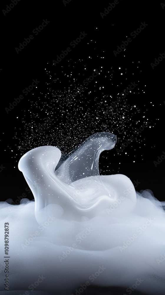 Poster a white blob of foam is floating in the air
