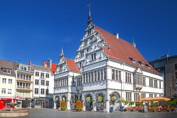 Fototapeta premium Old city hall of Paderborn and Rathausplatz in North Rhine Westphalia, Germany