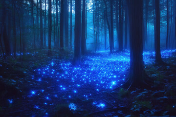 Fototapeta premium Mysterious Mist in Neon-Lit Forest