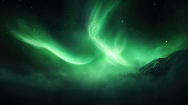A beautiful green aurora with three bright green lights