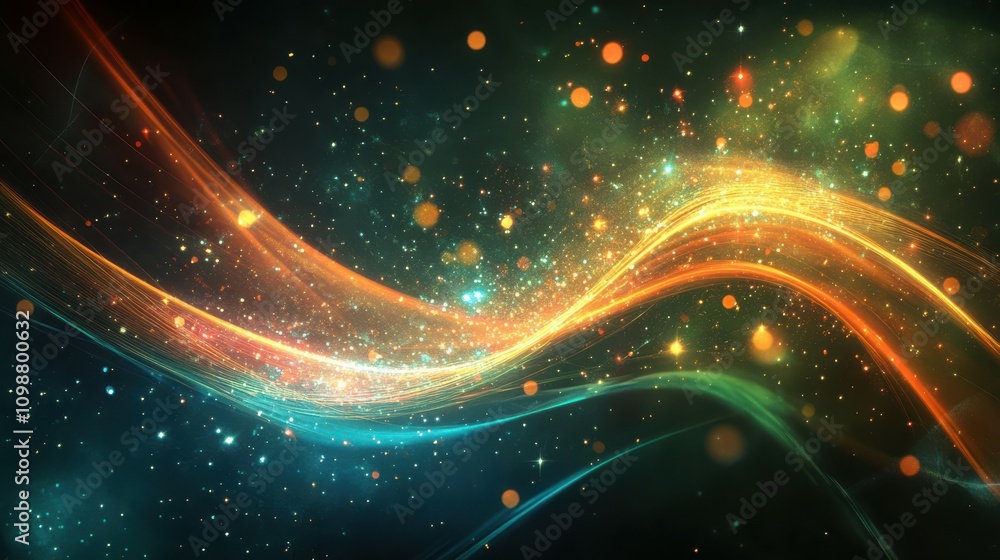 Poster luminous abstract sparkling lined background with shining streaks. alluring light flares on dark bac