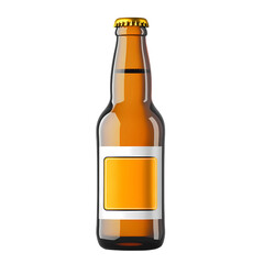 Brown Glass Bottle Filled With Amber Beer Ready for Labeling With a Blank White Label for Branding or Personalization Options