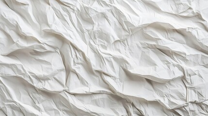 Obraz premium Aerial view of a crumpled white paper surface showcasing intricate folds and textures, creating a dynamic visual pattern.