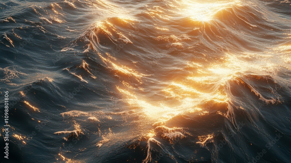 Poster mesmerizing close-up of rippling sea water surface. sunlight dances on gentle waves, creating a hypn