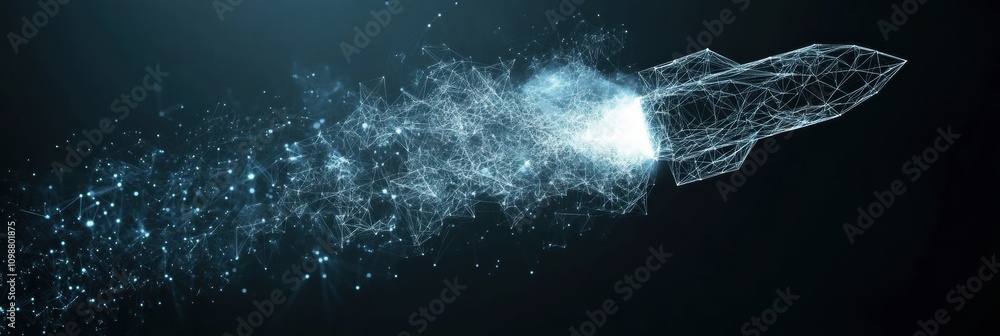 Leinwandbilder a wireframe rocket takes off amid a digital cloud of particles, representing advancements in innovat