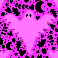 Naklejka premium Halloween ghost seamless cute cartoon pattern for wrapping paper and fabrics