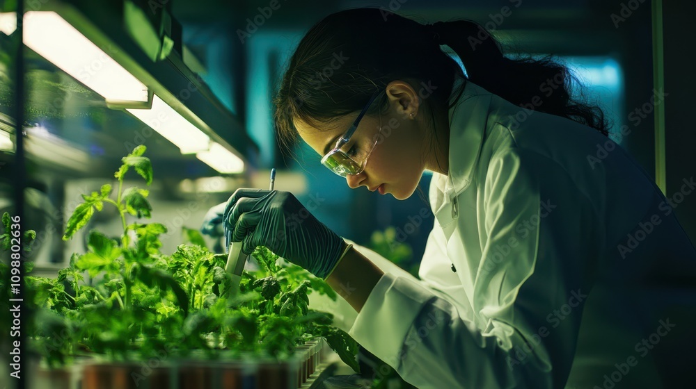 Poster the ethical considerations and visual representation of biotechnology are emphasized by a biologist 