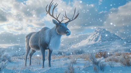 Obraz premium reindeer standing in snowy mountain landscape
