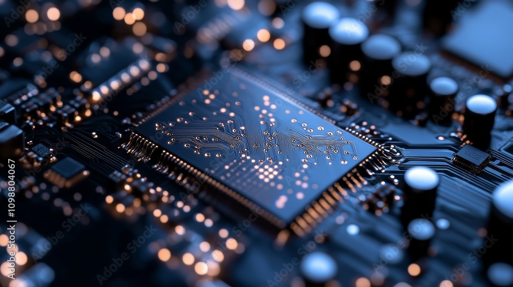 Poster close-up of a circuit board with a microchip
