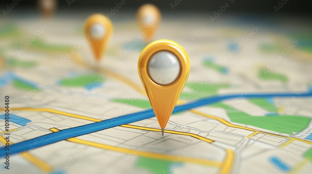 Aufkleber with digital gps location on the map and pin route path concept.