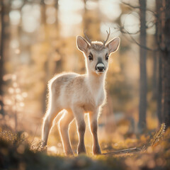 baby deer in sunlit forest