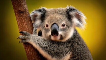 Obraz premium A lazy Koala (Phascolarctos cinereus) clinging to a tree branch.