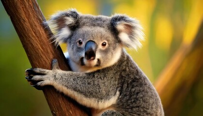 Fototapeta premium A lazy Koala (Phascolarctos cinereus) clinging to a tree branch.
