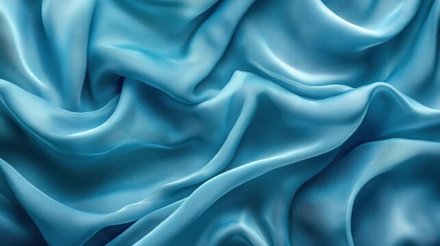 stract turquoise blue background of drapery layers and folded textile ruffle, flowing fabric macro, wavy fashion wallpaper
