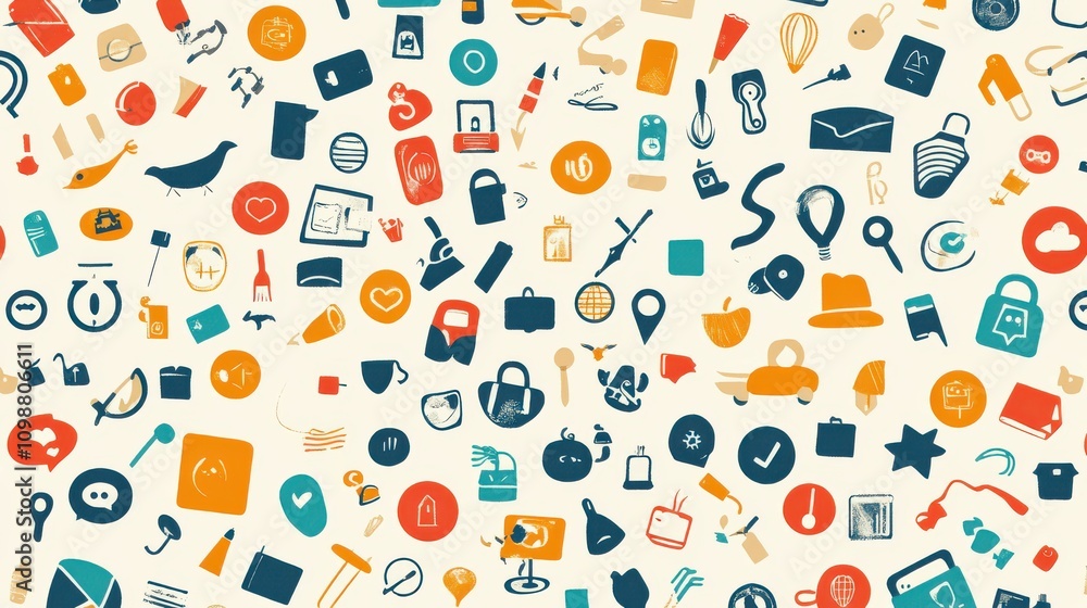 Poster vector background. pattern of various icons