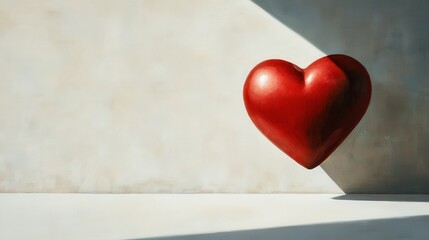 velvety red heart suspended in white void, subtle shadows emphasizing dimensionality, soft glow emanating from within