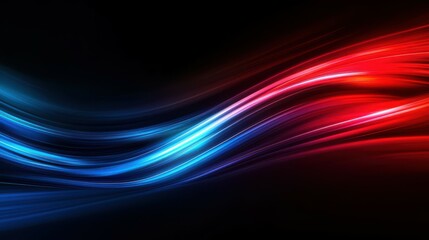 On a black background, a blurred pattern of red and blue streaks creates a dynamic and vibrant scene.