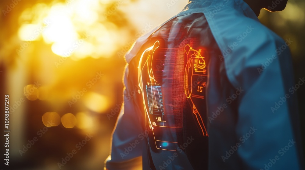 Poster futuristic back display with anatomical data