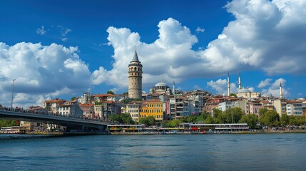 Obraz premium View of the Galata Tower from the Galata Bridge. Istanbul. Turkey.