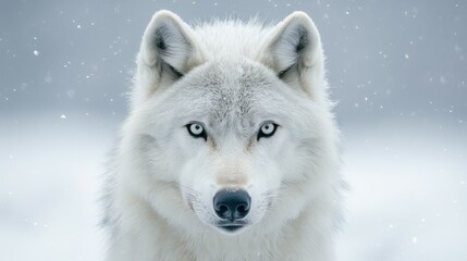 Fototapeta premium watchful arctic wolf with piercing eyes in snowy wilderness, wildlife animal photography