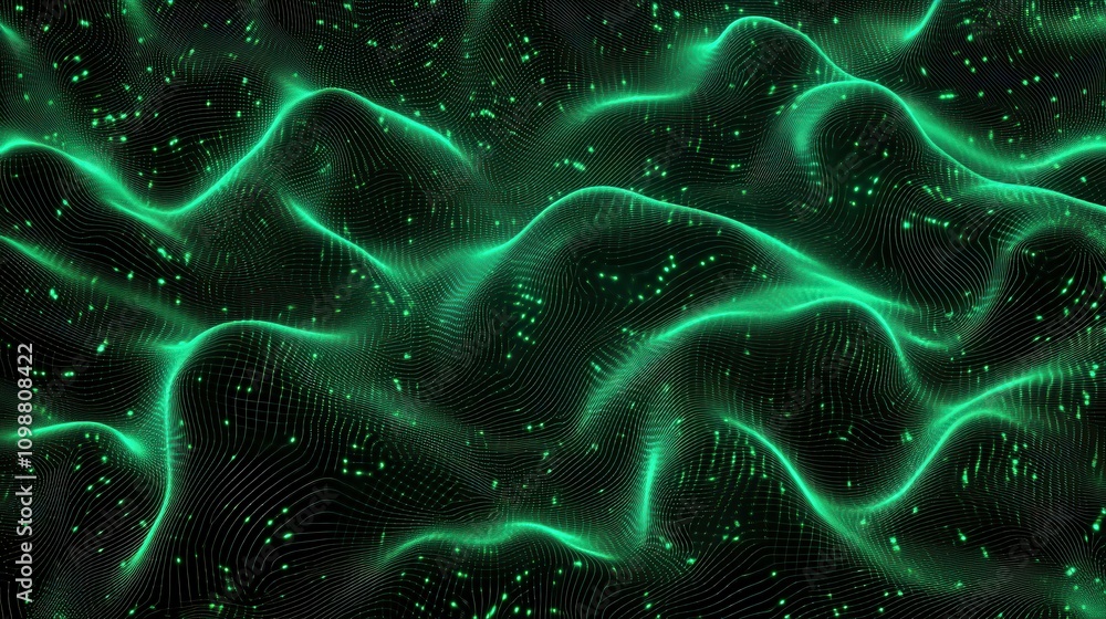 Aufkleber this background is composed of glowing green particles that are moving in a wave-like pattern, creat