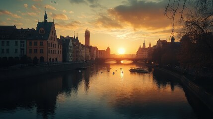 Fototapeta premium Old Town of Wroclaw at sunset