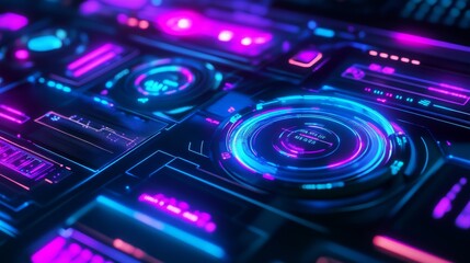 Obraz premium Futuristic Tech Interface with Neon Lights